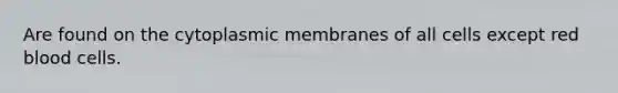 Are found on the cytoplasmic membranes of all cells except red blood cells.