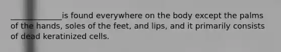 _____________is found everywhere on the body except the palms of the hands, soles of the feet, and lips, and it primarily consists of dead keratinized cells.