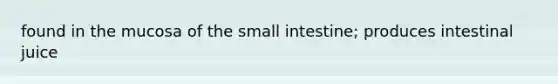 found in the mucosa of the small intestine; produces intestinal juice