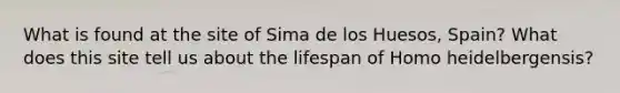 What is found at the site of Sima de los Huesos, Spain? What does this site tell us about the lifespan of Homo heidelbergensis?