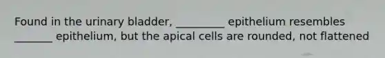 Found in the urinary bladder, _________ epithelium resembles _______ epithelium, but the apical cells are rounded, not flattened