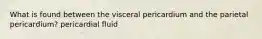 What is found between the visceral pericardium and the parietal pericardium? pericardial fluid