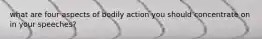 what are four aspects of bodily action you should concentrate on in your speeches?