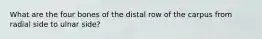 What are the four bones of the distal row of the carpus from radial side to ulnar side?