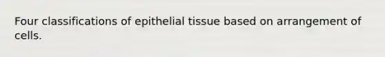 Four classifications of epithelial tissue based on arrangement of cells.