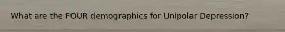 What are the FOUR demographics for Unipolar Depression?
