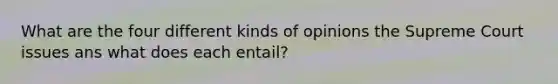 What are the four different kinds of opinions the Supreme Court issues ans what does each entail?