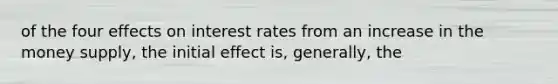 of the four effects on interest rates from an increase in the money supply, the initial effect is, generally, the