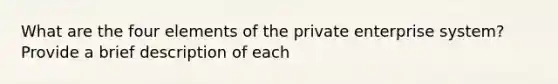 What are the four elements of the private enterprise system? Provide a brief description of each