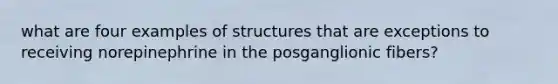 what are four examples of structures that are exceptions to receiving norepinephrine in the posganglionic fibers?