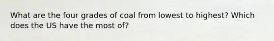 What are the four grades of coal from lowest to highest? Which does the US have the most of?