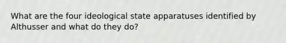 What are the four ideological state apparatuses identified by Althusser and what do they do?