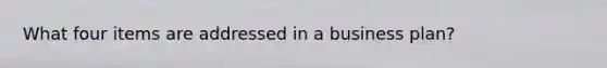 What four items are addressed in a business plan?