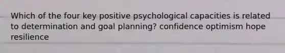 Which of the four key positive psychological capacities is related to determination and goal planning? confidence optimism hope resilience