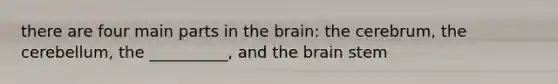 there are four main parts in the brain: the cerebrum, the cerebellum, the __________, and the brain stem