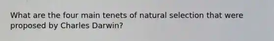 What are the four main tenets of <a href='https://www.questionai.com/knowledge/kAcbTwWr3l-natural-selection' class='anchor-knowledge'>natural selection</a> that were proposed by <a href='https://www.questionai.com/knowledge/k6zp2N5ba0-charles-darwin' class='anchor-knowledge'>charles darwin</a>?