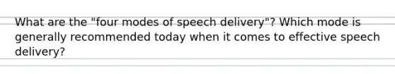 What are the "four modes of speech delivery"? Which mode is generally recommended today when it comes to effective speech delivery?