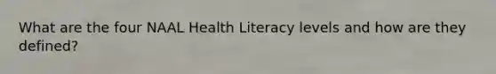 What are the four NAAL Health Literacy levels and how are they defined?