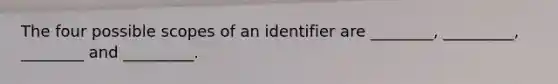 The four possible scopes of an identifier are ________, _________, ________ and _________.