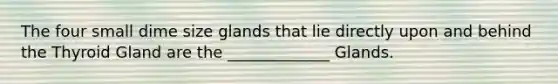 The four small dime size glands that lie directly upon and behind the Thyroid Gland are the _____________ Glands.