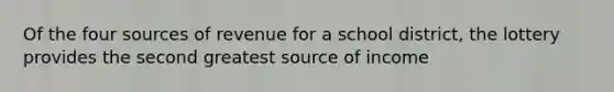 Of the four sources of revenue for a school district, the lottery provides the second greatest source of income