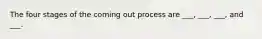 The four stages of the coming out process are ___, ___, ___, and ___.