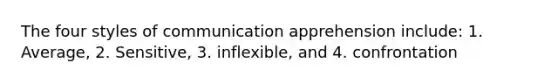 The four styles of communication apprehension include: 1. Average, 2. Sensitive, 3. inflexible, and 4. confrontation