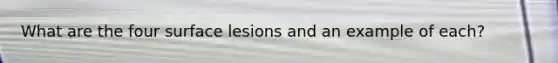 What are the four surface lesions and an example of each?