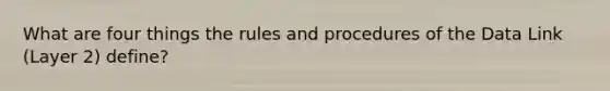 What are four things the rules and procedures of the Data Link (Layer 2) define?