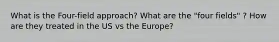 What is the Four-field approach? What are the "four fields" ? How are they treated in the US vs the Europe?