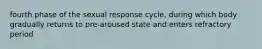 fourth phase of the sexual response cycle, during which body gradually returns to pre-aroused state and enters refractory period