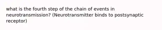 what is the fourth step of the chain of events in neurotransmission? (Neurotransmitter binds to postsynaptic receptor)