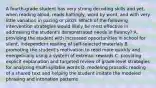 A fourth-grade student has very strong decoding skills and yet, when reading aloud, reads haltingly, word by word, and with very little variation in pacing or pitch. Which of the following intervention strategies would likely be most effective in addressing the student's demonstrated needs in fluency? A. providing the student with increased opportunities in school for silent, independent reading of self-selected materials B. promoting the student's motivation to read more quickly and energetically using a system of extrinsic rewards C. providing explicit explanation and targeted review of grade-level strategies for analyzing multi-syllable words D. modeling prosodic reading of a shared text and helping the student imitate the modeled phrasing and intonation patterns