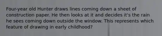 Four-year old Hunter draws lines coming down a sheet of construction paper. He then looks at it and decides it's the rain he sees coming down outside the window. This represents which feature of drawing in early childhood?