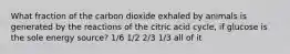 What fraction of the carbon dioxide exhaled by animals is generated by the reactions of the citric acid cycle, if glucose is the sole energy source? 1/6 1/2 2/3 1/3 all of it