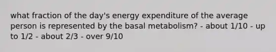 what fraction of the day's energy expenditure of the average person is represented by the basal metabolism? - about 1/10 - up to 1/2 - about 2/3 - over 9/10