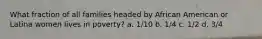 What fraction of all families headed by African American or Latina women lives in poverty? a. 1/10 b. 1/4 c. 1/2 d. 3/4