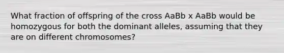 What fraction of offspring of the cross AaBb x AaBb would be homozygous for both the dominant alleles, assuming that they are on different chromosomes?