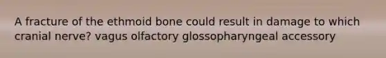 A fracture of the ethmoid bone could result in damage to which cranial nerve? vagus olfactory glossopharyngeal accessory