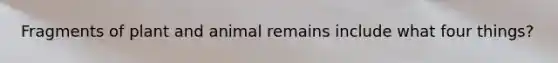 Fragments of plant and animal remains include what four things?
