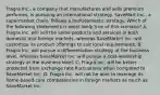 Fragra Inc., a company that manufactures and sells premium perfumes, is pursuing an international strategy. SaveMart Inc., a supermarket chain, follows a multidomestic strategy. Which of the following statements is most likely true of this scenario? A. Fragra Inc. will sell the same products and services in both domestic and foreign markets, whereas SaveMarket Inc. will customize its product offerings to suit local requirements. B. Fragra Inc. will pursue a differentiation strategy at the business level, whereas SaveMarket Inc. will pursue a cost-leadership strategy at the business level. C. Fragra Inc. will be better protected from exchange rate fluctuations when compared to SaveMarket Inc. D. Fragra Inc. will not be able to leverage its home-based core competencies in foreign markets as much as SaveMarket Inc.