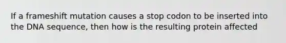 If a frameshift mutation causes a stop codon to be inserted into the DNA sequence, then how is the resulting protein affected