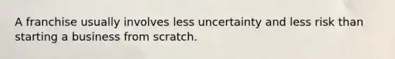 A franchise usually involves less uncertainty and less risk than starting a business from scratch.