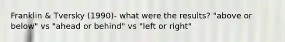 Franklin & Tversky (1990)- what were the results? "above or below" vs "ahead or behind" vs "left or right"