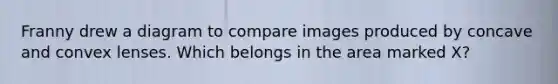 Franny drew a diagram to compare images produced by concave and convex lenses. Which belongs in the area marked X?
