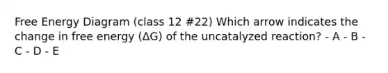 Free Energy Diagram (class 12 #22) Which arrow indicates the change in free energy (ΔG) of the uncatalyzed reaction? - A - B - C - D - E
