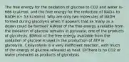 The free energy for the oxidation of glucose to CO2 and water is-686 kcal/mol, and the free energy for the reduction of NAD+ to NADH is+ 53 kcal/mol. Why are only two molecules of NADH formed during glycolysis when it appears that as many as a dozen could be formed? A)Most of the free energy available from the oxidation of glucose remains in pyruvate, one of the products of glycolysis. B)Most of the free energy available from the oxidation of glucose is used in the production of ATP in glycolysis. C)Glycolysis is a very inefficient reaction, with much of the energy of glucose released as heat. D)There is no CO2 or water produced as products of glycolysis