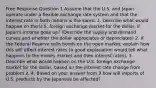 Free Response Question 1 Assume that the U.S. and Japan operate under a flexible exchange rate system and that the interest rate in both nations is the same. 1. Describe what would happen on the U.S. foreign exchange market for the dollar, if Japan's income goes up? (Describe the supply and demand curves and whether the dollar appreciates or depreciates) 2. if the Federal Reserve sells bonds on the open market, explain how this will affect interest rates (a good explanation would tell what happens to the money market and then interest rates). 3. Describe what would happen on the U.S. foreign exchange market for the dollar, based on the interest rate change from problem 2. 4. Based on your answer from 3 how will imports of U.S. products by the Japanese be affected?