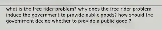 what is the free rider problem? why does the free rider problem induce the government to provide public goods? how should the government decide whether to provide a public good ?