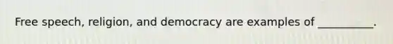 Free speech, religion, and democracy are examples of __________.